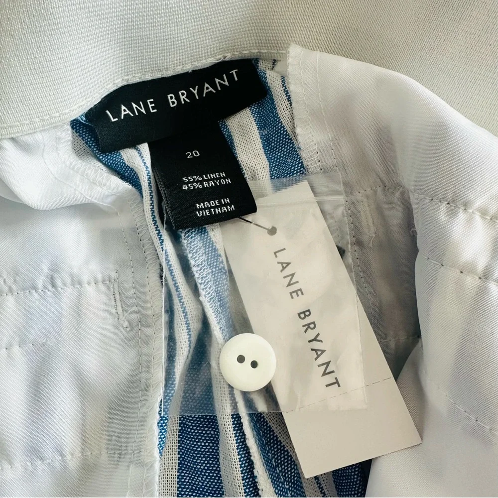 NEW! Lane Bryant Women's Linen Blend Shorts Blue White Striped Size 20